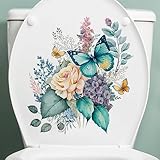 Toilet Stickers, Peony Butterflies Bathroom Seat Lid Cover Decals Waterproof Self-Adhesive Wall Sticker for Bathroom Decor Buttefly Lid,Toilet Lid and Tank Covers Decals