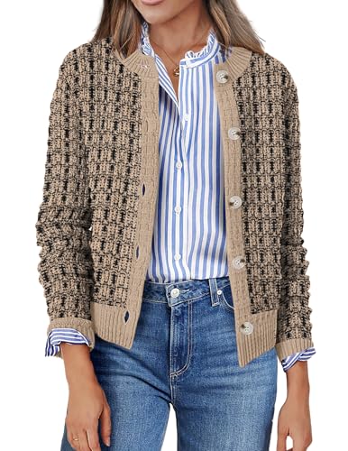 Image of Zeagoo Women's 2026 Cardigan Sweaters Button Down Crew Neck Open Front Long Sleeve Knit Cropped Jackets