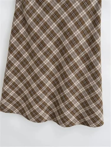 Women's Retro Low-Rise Plaid Slim Midi Skirt Khaki S4