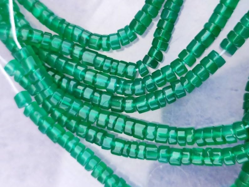 Perles en onyx vert naturel de 5-5,5mm pour création de bijoux de colliers