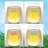Set of 4 HOLIDAY DESIGN Shatterproof 16 oz Plastic Stemless Wine Glasses (EASTER PEEPS)