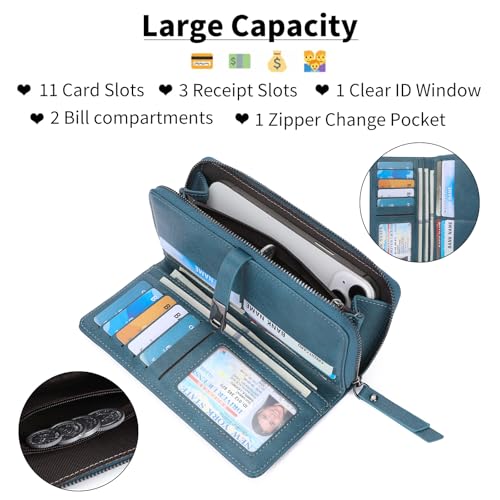 Image of Wallet for Women Large Capacity RFID Blocking Leather Bifold Card Holder with Zipper Change Pocket