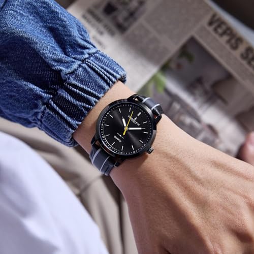 Image of London Fog Kensington Collection Analog Watch for Men with Round Dial, Minimal Stick Markers, Quartz Movement and Leather Strap - LFM10013