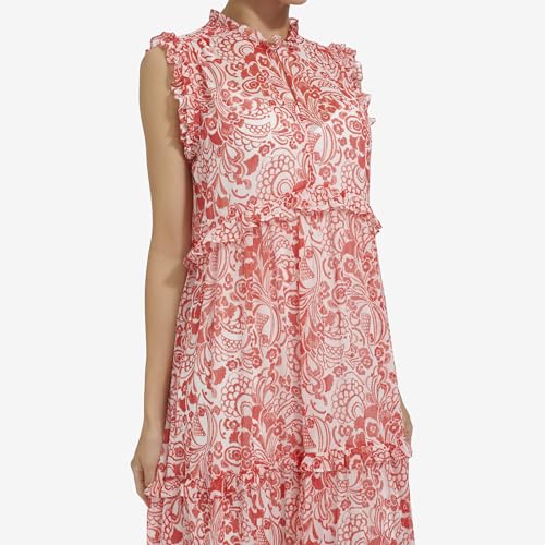 Image of Tommy Hilfiger Women's Sleeveless Keyhole Printed Chiffon Dress