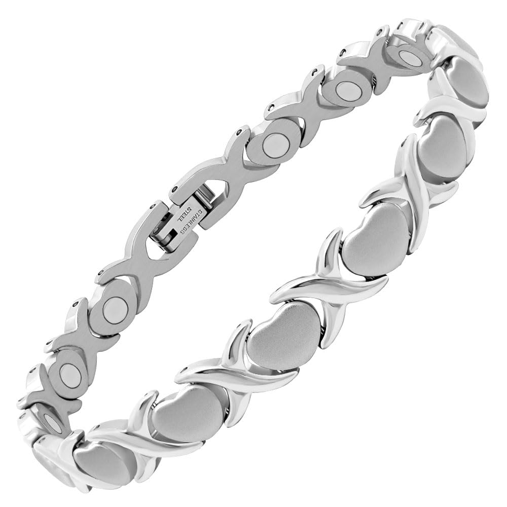 JEROOT Magnetarmband Damen Magnetische Armbänder Verschluss Edelstahl Armband Magnet 5mm Weißer Zirkonia Damen Magnetarmband Energetix（3500 Gauss