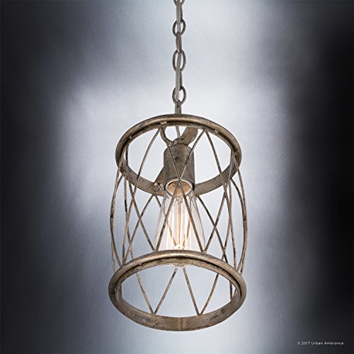 Urban Ambiance Luxury French Country Pendant Light, Small Size: 11.25" H X 6.5" W, With Provencial Style Elements, Gold Accented Silver Leaf Finish And Metal Lattice, Includes Edison Bulb, Uql2264 #TOP3