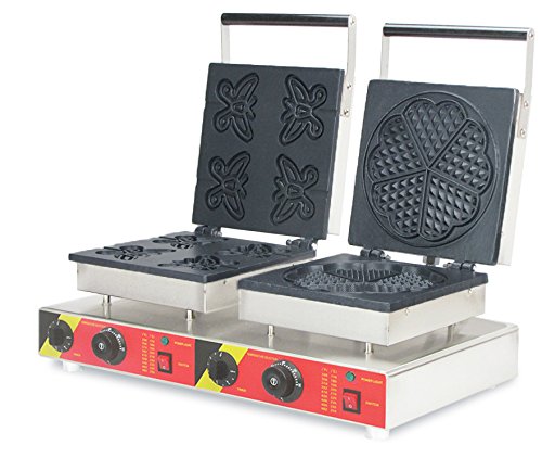LEIRUO Máquina para Hacer gofres Comercial 2 en 1 Máquina para Hacer gofres Antiadherente eléctrica Forma de corazón/Mariposa