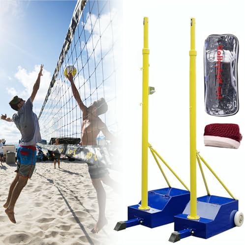 Adjustable Height Sports Net Poles with Dual Nets for Volleyball and Badminton in Backyard, Indoor, and Outdoor Use