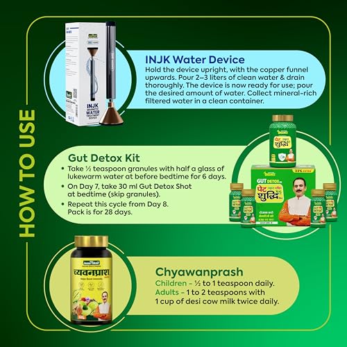 Image of Jeena Sikho INJK Water Device Combo Pack | Gut Detox Pet Pliha Kit, Chyawanprash, Pure Shilajit, 32 Herbs Tea, Haldi Drops, Dant Shuddhi Paste & Kidney Care Tablets