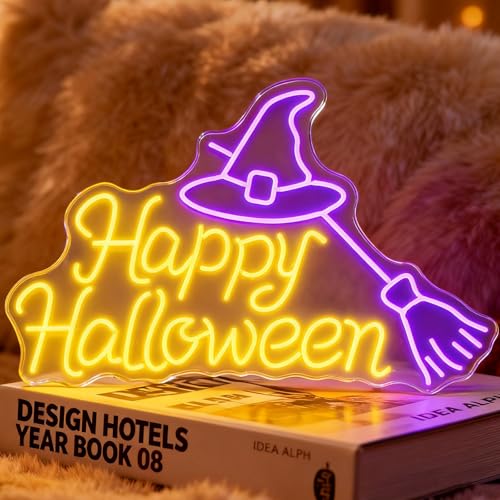 Image of Custom Halloween Neon Sign Pumpkin Led Sign for Wall Decor Witch Hat Light Up Sign Halloween Decorations for Halloween Party Window Porch