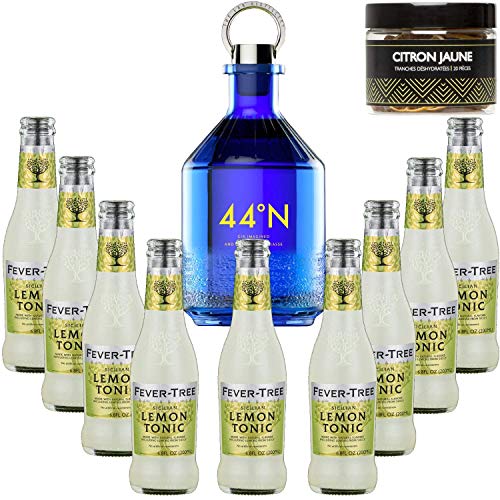 Pack Gintonic - Gin Numero 44 + 9 Fever Tree Sicilian Lemon Water - (50cl + 9 * 20cl) + Pot de 20 tranches de Citron…