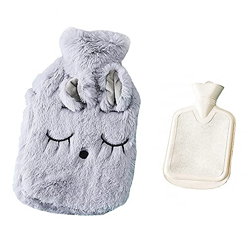 Drizzle Wärmflasche Mit Super Weichem Luxuriösem Plüsch-Bezug Tier-Serie 100% Naturkautschuk (Mimi Gray) Cover