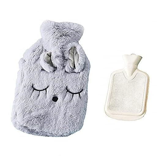 Drizzle Bolsa de agua caliente Bolsa Goma con cubierta de forro polar suave Serie de animales (Mimi gray)