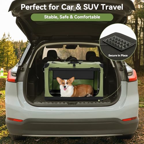 PETSFIT 40" Soft Portable Dog Crate – Patented Spiral Sturdy Frame, Collapsible Travel Kennel for Large Dogs, 3 Mesh Door, Lockable Zippers, Indoor & Car Use Green by Petsfit - Image 6