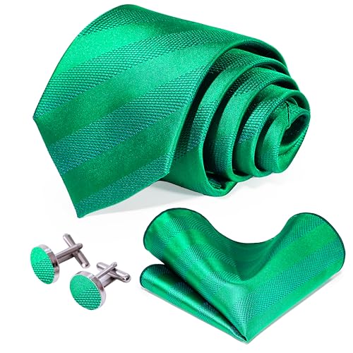 Image of 5PCS Mens Silk Tie, Pocket Square, Cufflinks, Drilled Tie Ring and Lapel Pin Set for Wedding Groom Party