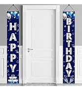Blue Silver Happy Birthday Door Banner Decorations for Men Boys,Happy Birthday Banner Porch Sign ...