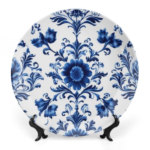 Fanjanmey Flowers Theme Decorative Ceramic Plate Round Porcelain Plate,10 inch,Vintage Pattern,for Decorative Ornaments Giving Plates,1 Plate with 1 Display Stand,Blue White Fanjanmey Flowers Theme Decorative Ceramic Plate Round Porcelain Plate,10 inch,Vintage Pattern,for Decorative Ornaments Giving Plates,1 Plate with 1 Display Stand,Blue White