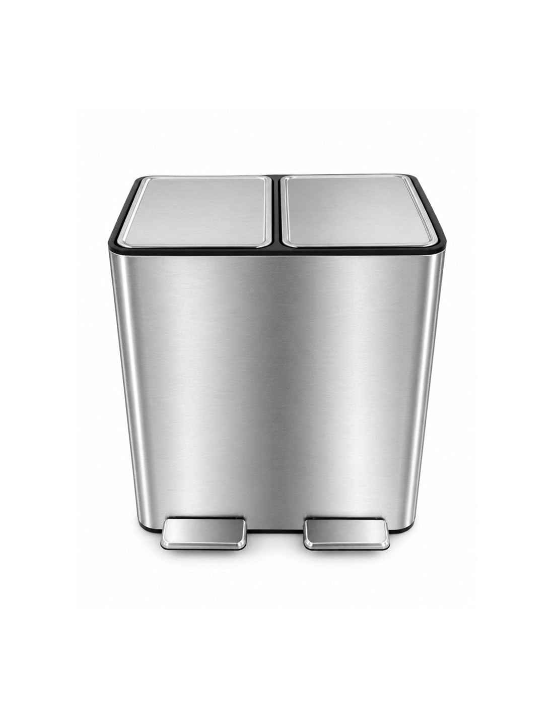 Jardin202 - Cubo reciclaje doble pedal | Acero Inoxidable y Negro Mate | Cubo de Basura Doble Compartimento | Para Cocina y Exterior | 30 litros (Plata)