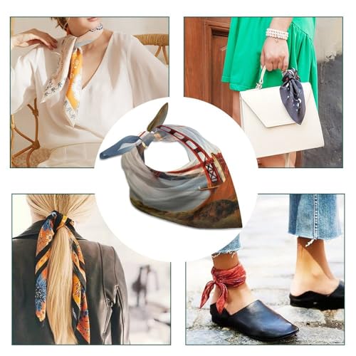 Golden Gate Bridge Silk Scarf Fashion Satin Head Scarf Lightweight Head Scarves for Neck Silk Scarves for Women Men Boho Hair Wrap Sleeping Kerchief Bandanas Pocket Square 25" X 25"4