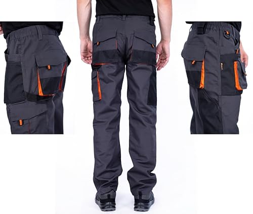 Foto von Mazalat Arbeitshosen männer mit Kniepolstertaschen, Größen S-XXXL, Arbeithose Herren, Arbeitshose, Arbeits Hose, Cargo Hosen, Schwarz/Orange L