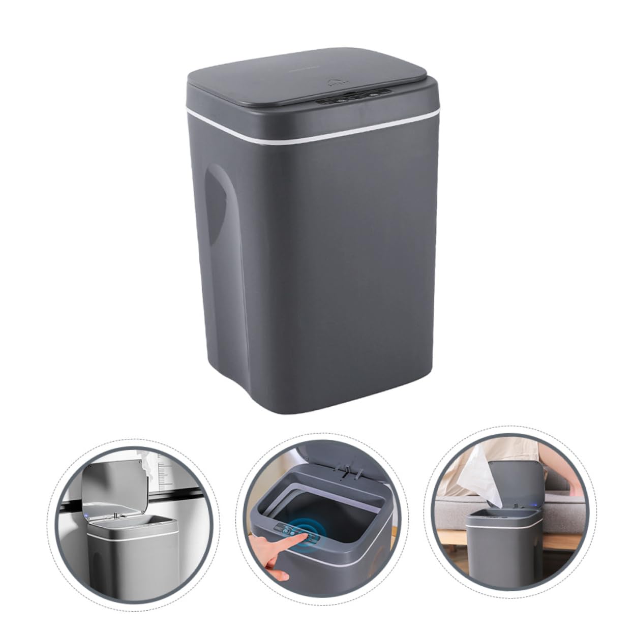 Automatic Induction Trash Can Large Capacity Smart Garbage Bin for Kitchen Bathroom Bedroom Stylish Material Silent Closing Design for Home Office Use Grey