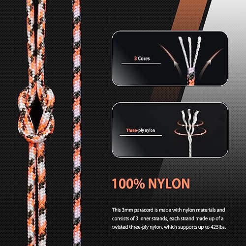 Abma Cord Paracord 425 lbs 3mm 100% Nylon 30M - Sneaky Orange Camo, Multi Color-sneaky Orange Camo, 30 Meters - Image 3