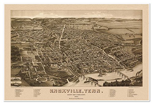 Antiguos Maps Panoramic View of Knoxville Tennessee by Henry Wellge circa 1886 | Art Print Poster Vintage Wall Decor | 24 x 36 inches (610 x 915 mm)