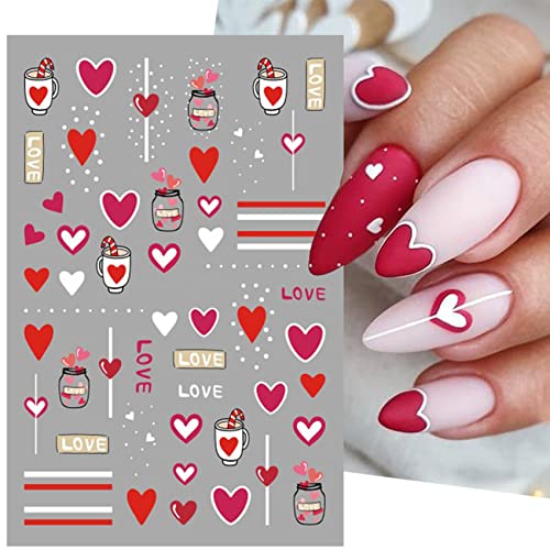 Tailaimei Valentine's Day Nail Stickers, Self-Adhesive 5D Nail Art Decals For Diy Nail Decorations, Large Pattern Design For Heart Love (6 Sheets) #TOP3