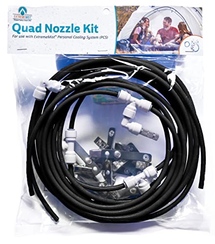 EXTREMEMIST Extreme Mist Portable Misting System Kit - 4 Nozzles, 16ft Mist Line, 4ft Feed Line, Mounting Clips, Ties & Connectors | Compatible w Pump - Misting Nozzles for Tents, Patios, & Mo...