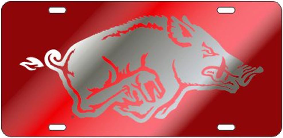 Craftique Arkansas Razorbacks Red Laser Cut License Plate