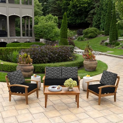 Image of Arden Outdoor Loveseat Cushion Set, 48 x 24, Water Repellent, Fade Resistant, Cushion Set for Couch, Bench, and Swing, Black Global Stripe