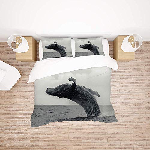 Housse de couette king size polyester douce motif baleines 3 pièces - 2
