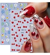 2 Sheets Embossed Fruit Nail Stickers for Nail Art Self-Adhesive Cherry 5D Nail Art Stickers Summ...