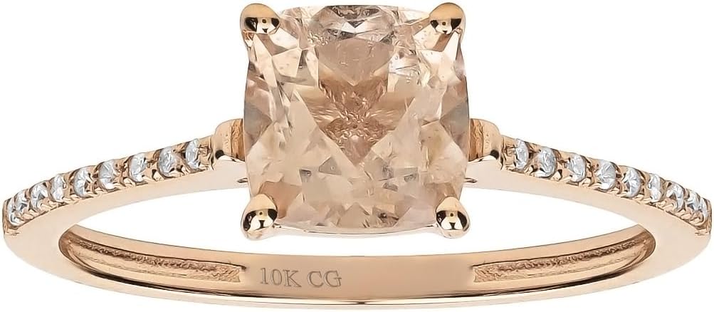 10k Rose Solid Gold Natural Cushion-cut Morganite and Diamond Birthstone Gemstone Engagement Ring
