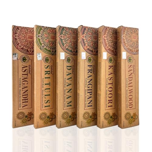 Aromasenses | Goloka Biologische Wierook Set | 6 Dozen Natuurlijke Stokjes | Meditatie en Aromatherapie | Spirituele Verbinding, Positieve Energie en Rituelen | 100% Ecologisch