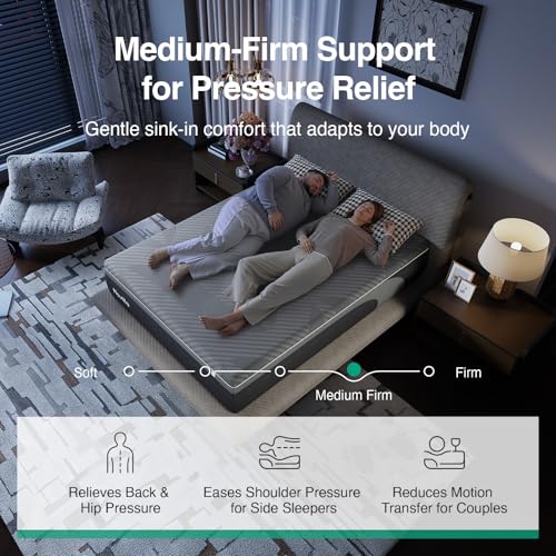 Image of Novilla AiryFlow King Size Mattress 16 Inch, Gel Memory Foam King Mattress | for Cool Night & Spinal Alignment, Pressure Relief & Motion Isolation, Green Tea-Infused, CertiPUR-US Certified, Medium Firm