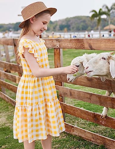 Flypigs Girls Flutter Sleeve Swing Dress Kids A-Line Plaid Party Dress With Elastic Back For Girls 10-11 Years #TOP4