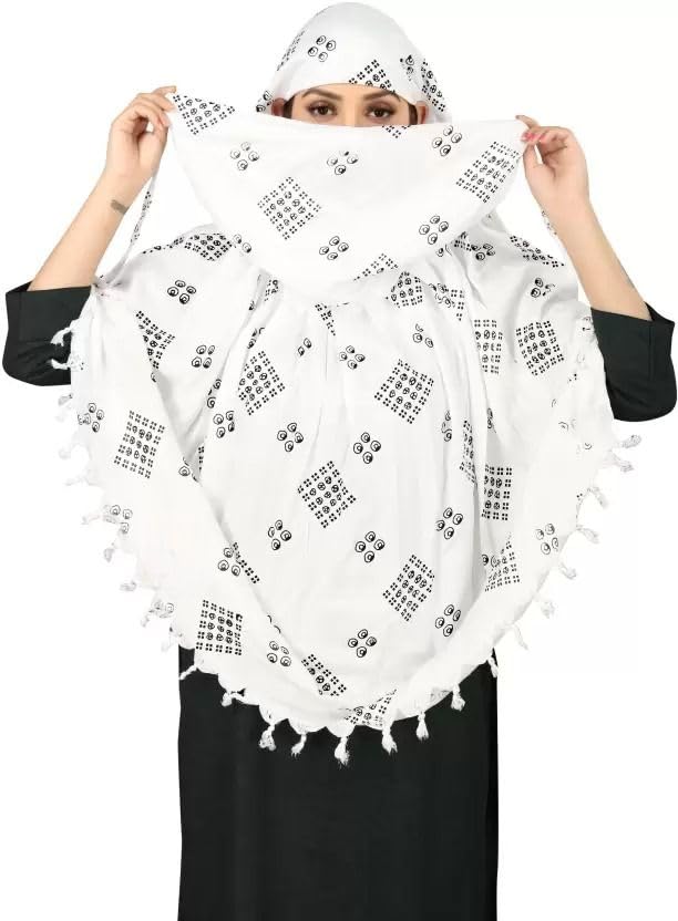 Image of SIXSIGMA Cotton Long Scarf Cum Mask scarves Usable for vehicle Driver | White Printed Design | Universal Size | For Girl & Women | Breathable Sun Protection Light Weight
