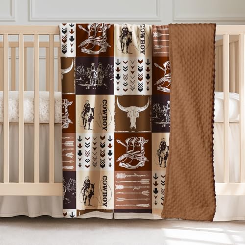 Image of Western Baby Blanket, Cowboy Minky Blankets for Boys Girls, Nursery Room Decor, Soft Warm Lightweight Nursery Bed Blanket for Newborn Toddlers Son Daughter (08)
