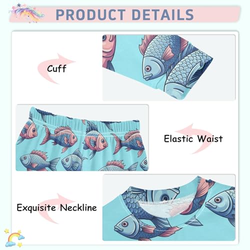 Pajama Sets Long Sleeve Fish Pattern Print Design Soft Comfy Sleepwear 2 Piece PJS 3-8T4