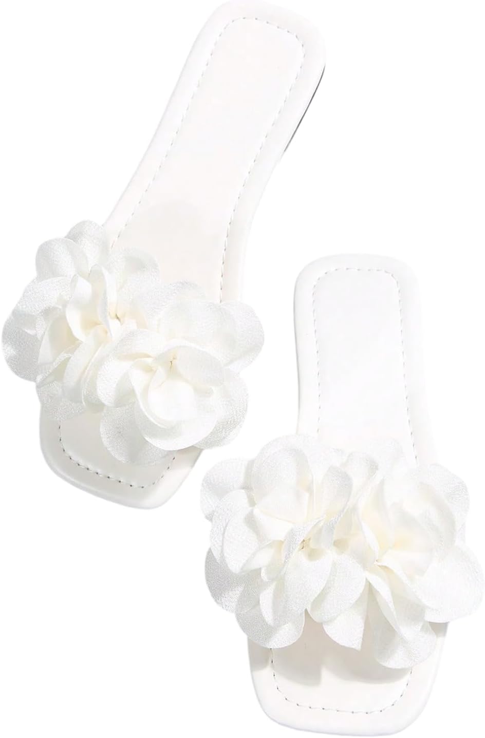 OYOANGLE Women's Floral Slide Sandals Square Open Toe Summer Beach Vacation Dressy Slip on Flat Sandal