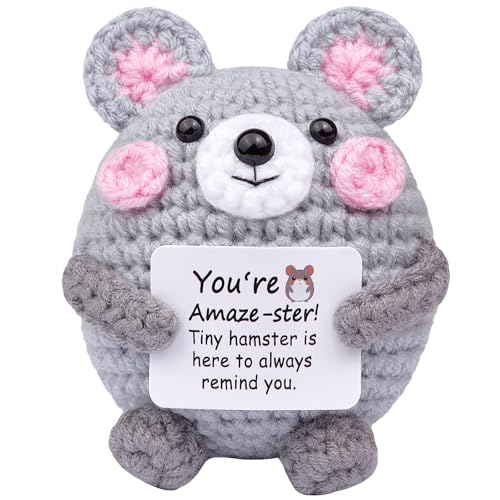Poupée hamster au crochet pour chasser le stress du bureau avec un message positif