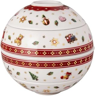 Toy's Delight and Iconic Collection La Petite Boule, Porcelain Appetizer Set, Christmas Tableware, Bowl Set, 5 Pieces, 5.5 in, Dishwasher-Safe, Multicolored