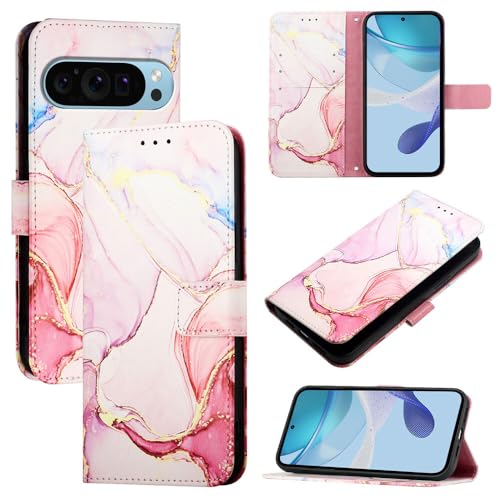 Étui en cuir marbre or rose pour Google Pixel 8 Pro : housse portefeuille à rabat