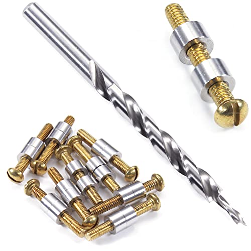 Loveless Fasteners (10 Pack) with Step Drill for DIY Handles &amp; Knife Handle Repair - USA Size (0.312 x 8-32US x 1.15 Inch) - (Brass/Stainless Steel)