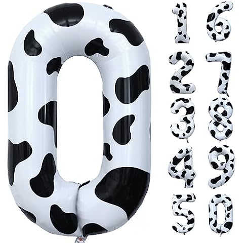 Cow Balloons | Cow Print Balloon Space Disco Cowgirl Party Decorations | 0 Number Balloon for Birthday Farm Animal Party Supplies Favors | Giant Western Cowboy 0 Balloon Number - 40 Inch | Big Balloon Cover