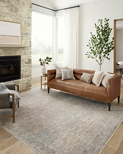 Loloi Angela Rose Blake Collection BLA-01 Sky/Beige 7'-10" x 7'-10" Round, .25" Pile Height, Fringe, Area Rug