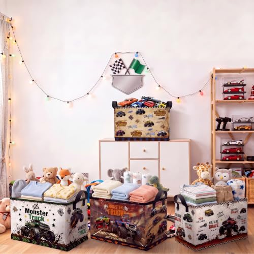 Bulyoou 4 Pcs Race Car Storage Basket for Gifts Large Monster Truck Storage Bins with Handles 15 x 10 x 8 Fabric Car Themd Collapsible Organizer Boxes for Home Nursery Bedroom Laundry Clothes Toy Book - Image 7