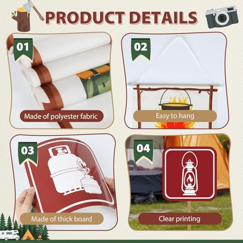 Image of 14Pcs Camping Party Decorations Set Welcome Happy Camper Porch Banner Sign Summer Camp Sign Cutouts Birthday Party Favors Camping Theme Birthday Decorations Hanging Supplies for Campfire Decor