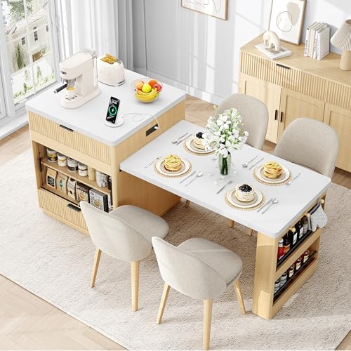 Amazon.com: IRONCK 78.7" Kitchen Island with Extendable Dining Table ...